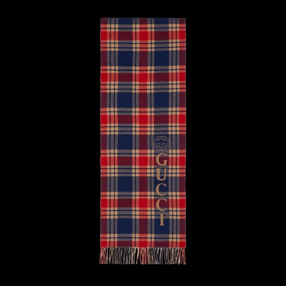 Gucci Vintage Logo Wool Check Scarf - Picture 1 of 10